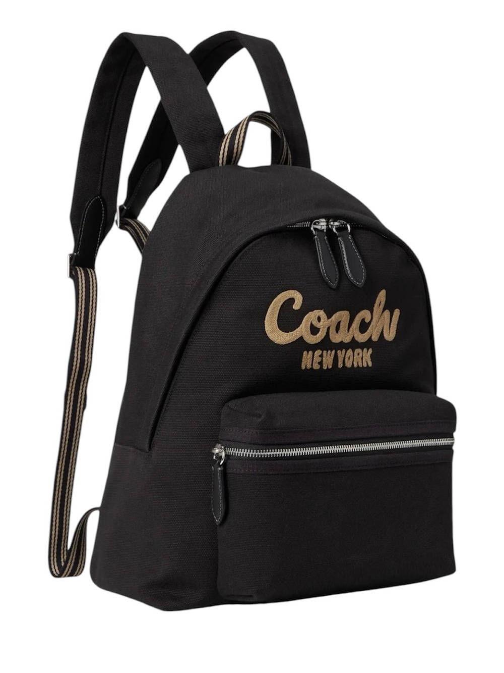 Coach Cargo Backpack Black Canvas Gold Embroidered Logo Laptop Book Bag CAM76